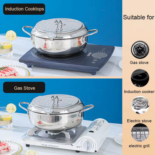 Stainless steel deep fryer removable basket detail