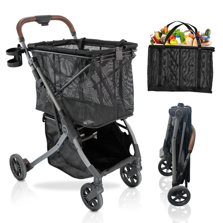 Strolee shopping cart on wheels in use