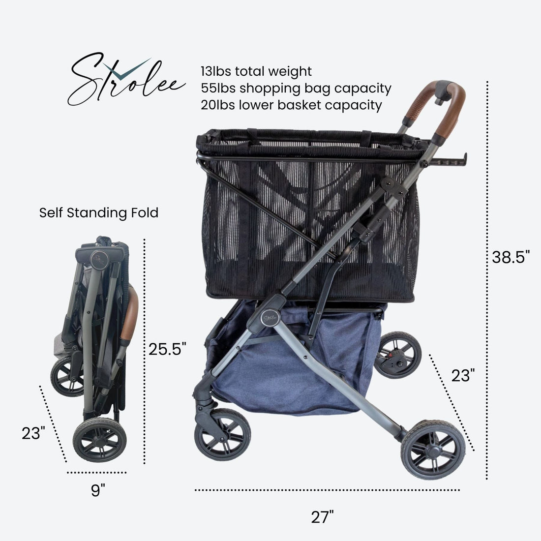 Strolee foldable shopping cart size dimensions