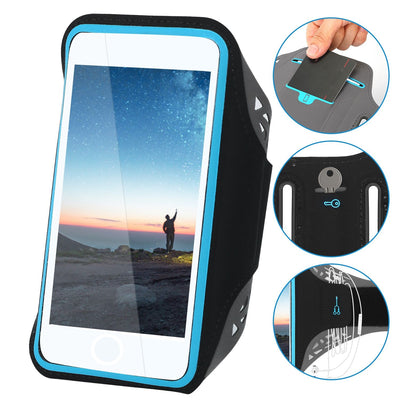 Running phone armband fitted on a person's upper arm