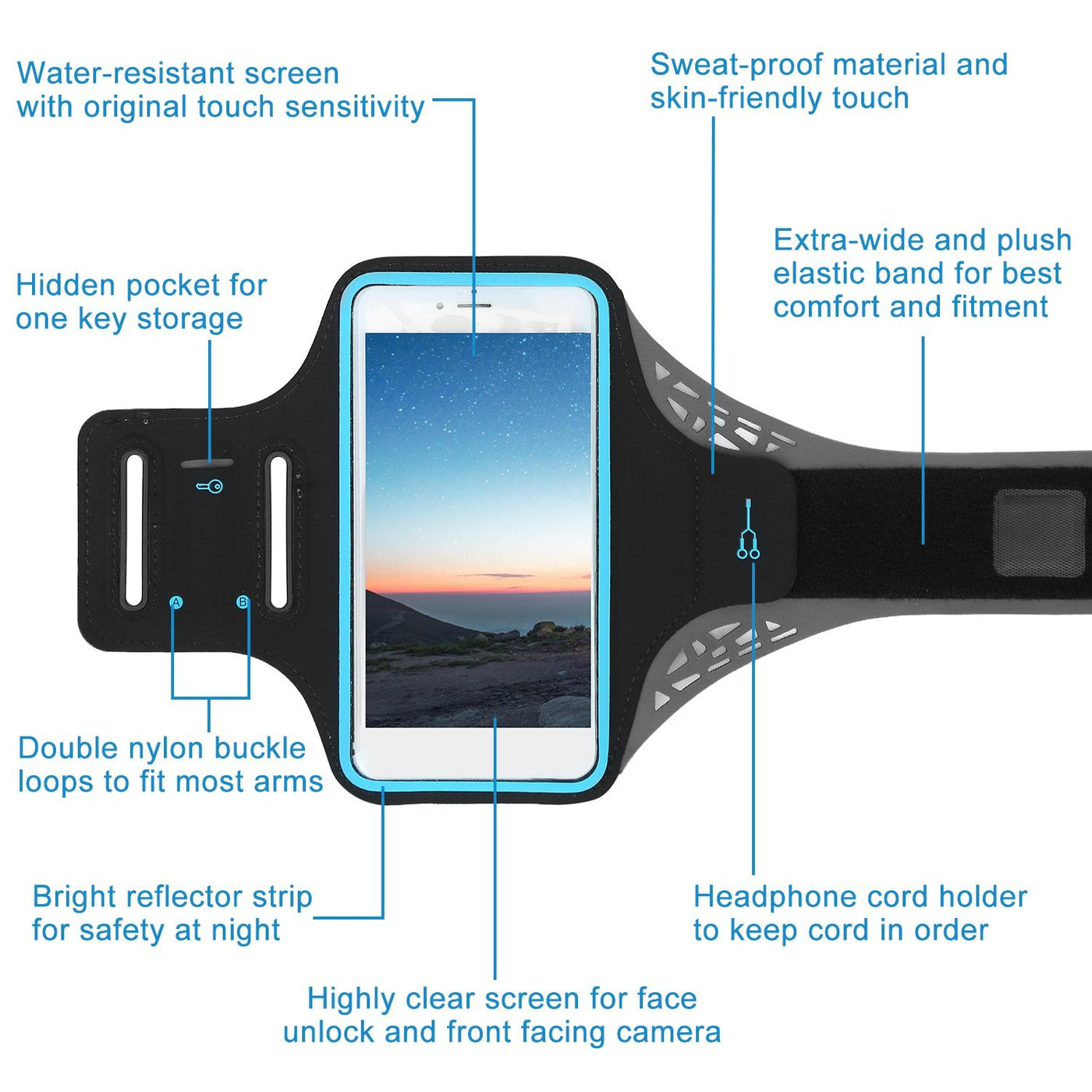 Adjustable strap of the sweat-resistant phone armband