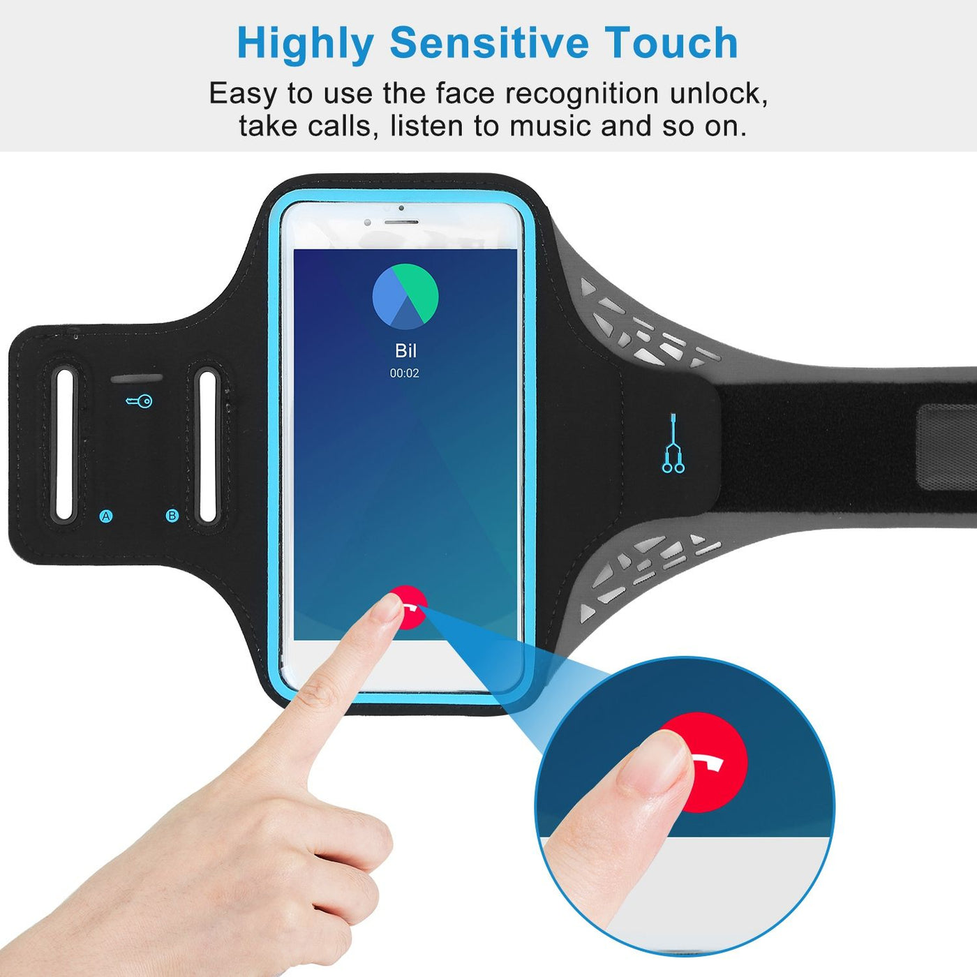 Phone armband holder with key pocket detail