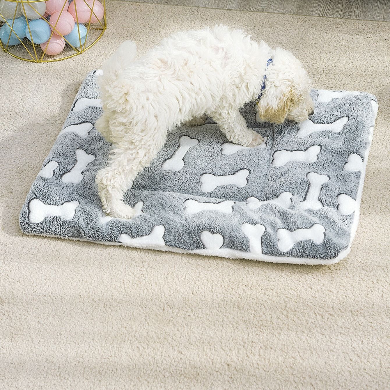 Thickened pet sleeping mat inside a dog crate