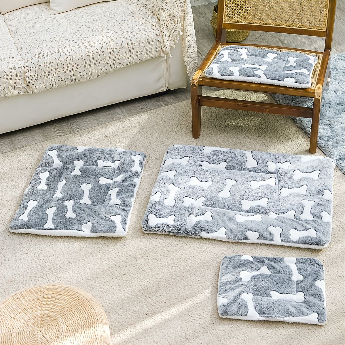 Pet bed mat placed on a sofa as a pet spot