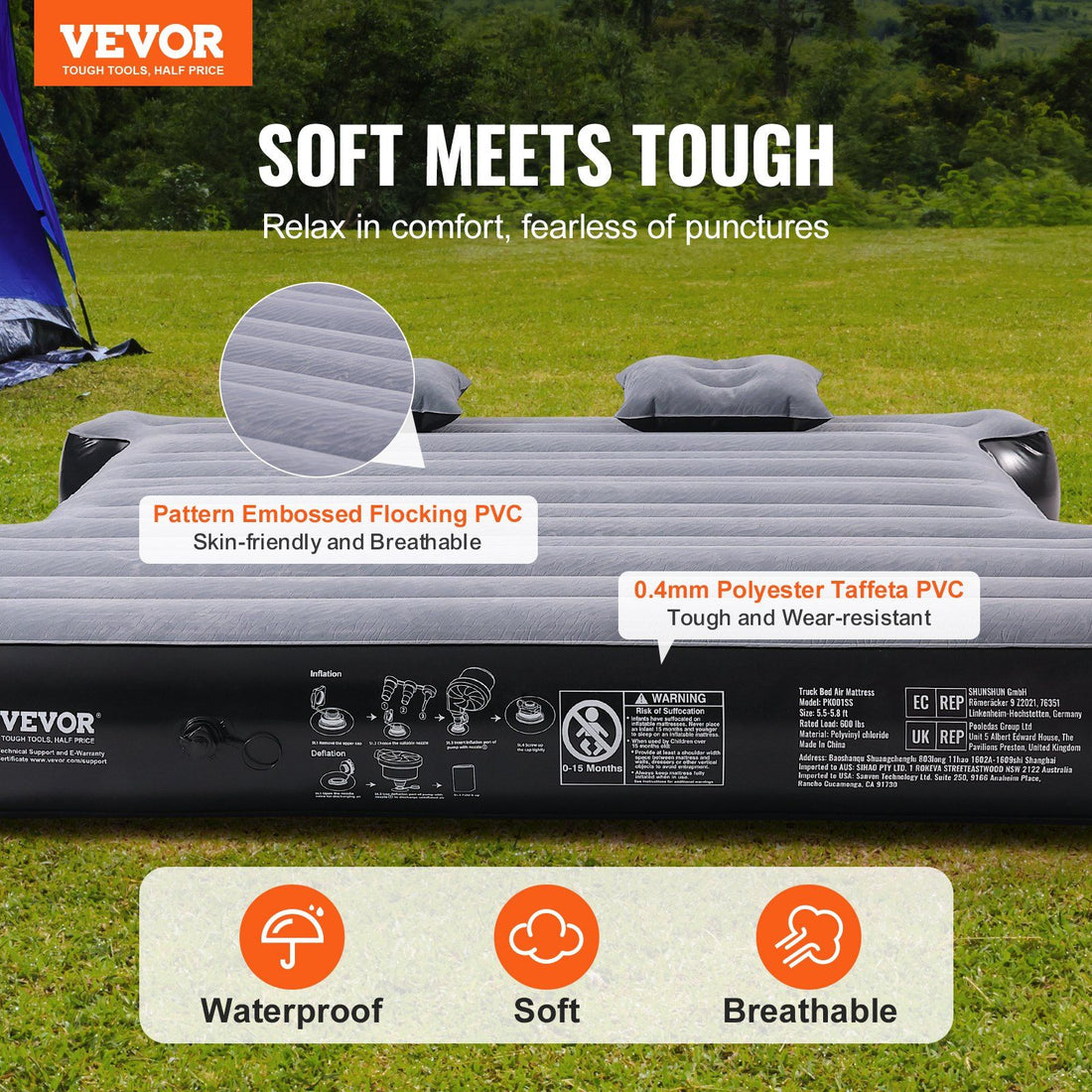 Truck bed air mattress with included 12V pump