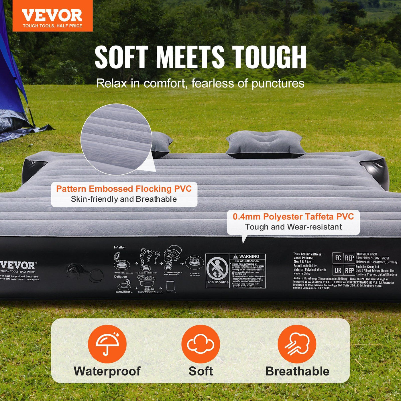 Truck bed air mattress with included 12V pump