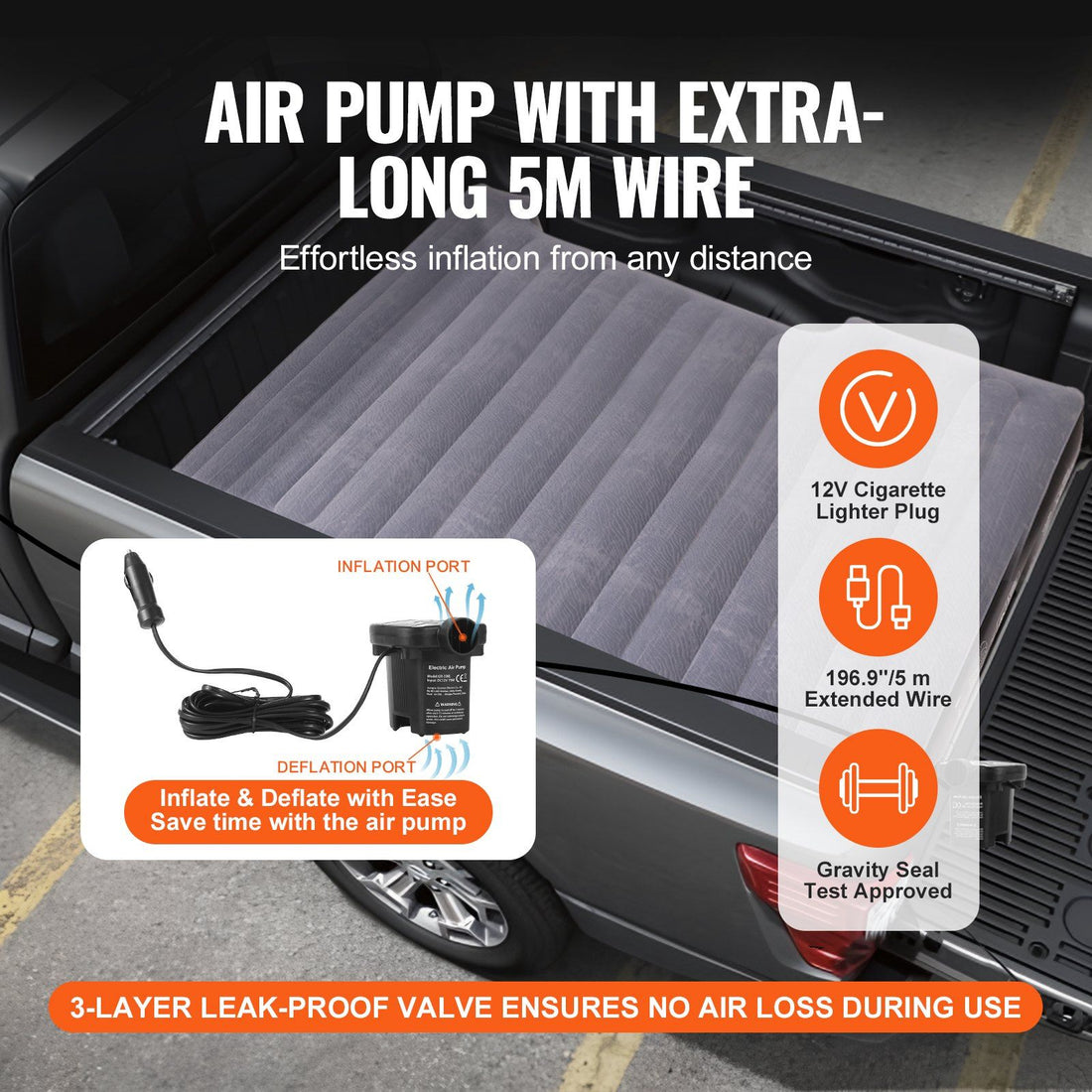 Truck bed air mattress with two pillows included