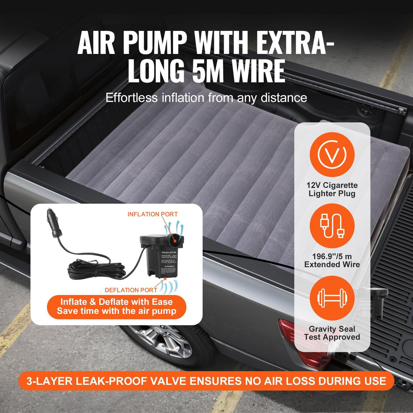 Truck bed air mattress with two pillows included