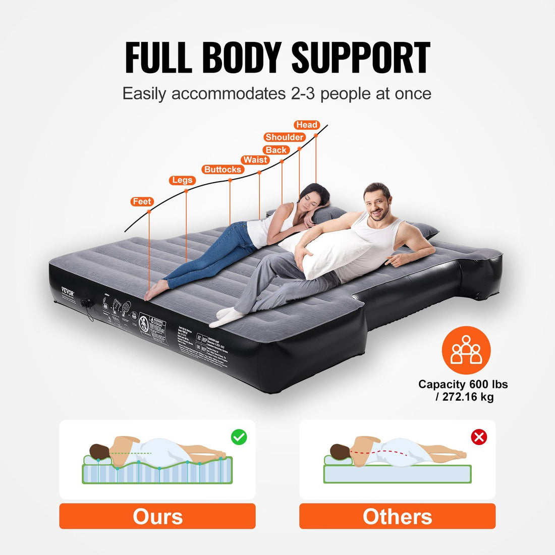 Truck bed air mattress folded into carry bag