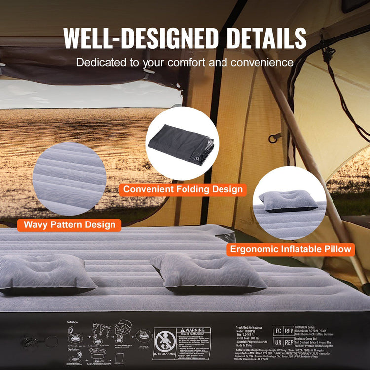 Truck bed air mattress size dimensions for 5.5 to 5.8 ft beds