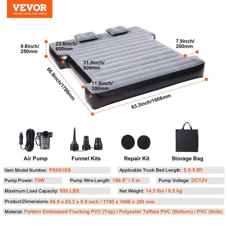 Truck bed air mattress set up for camping at night