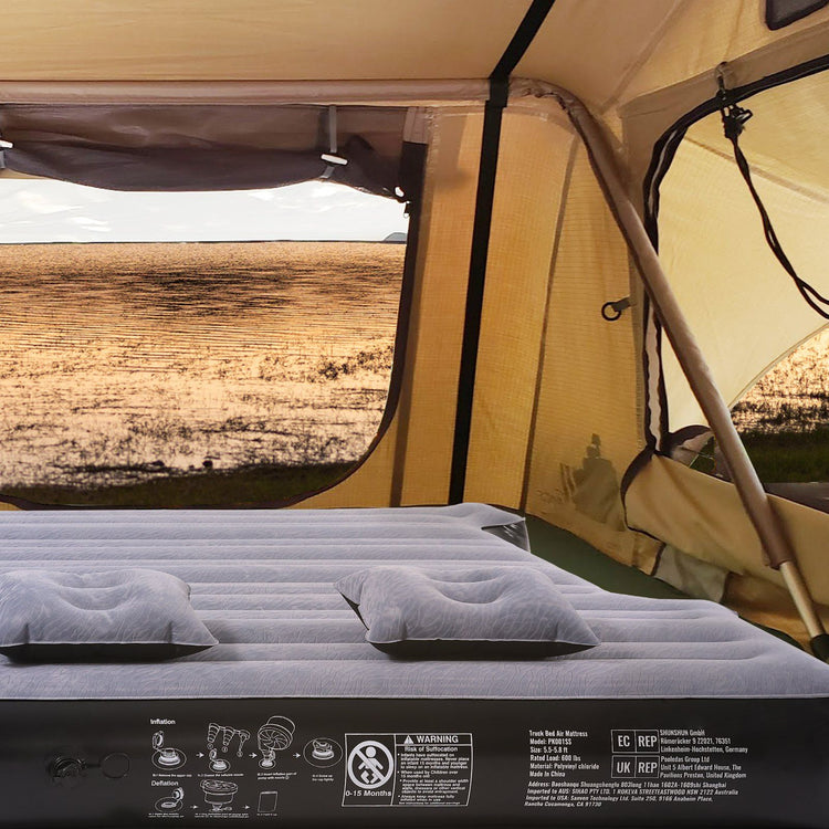 Truck bed air mattress full kit with pump and carry bag