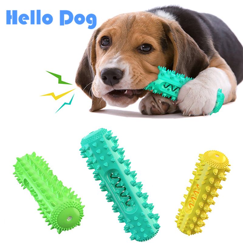 Textured ridges on dog toothbrush chew toy for plaque removal