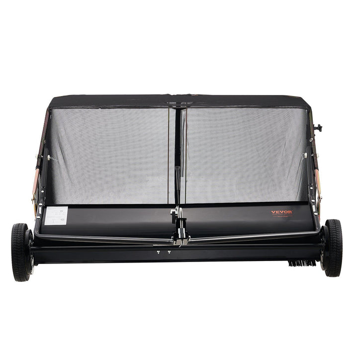 Tow-behind lawn and leaf collector with 26 cu.ft. hopper