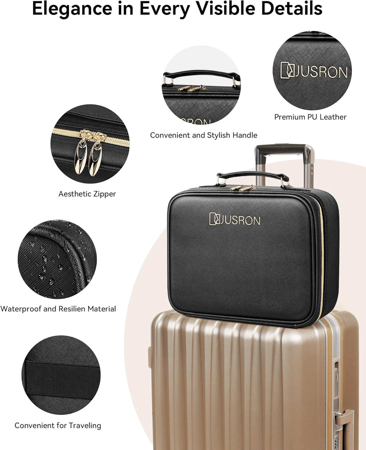 Travel Makeup Bag with LED Mirror packed in luggage