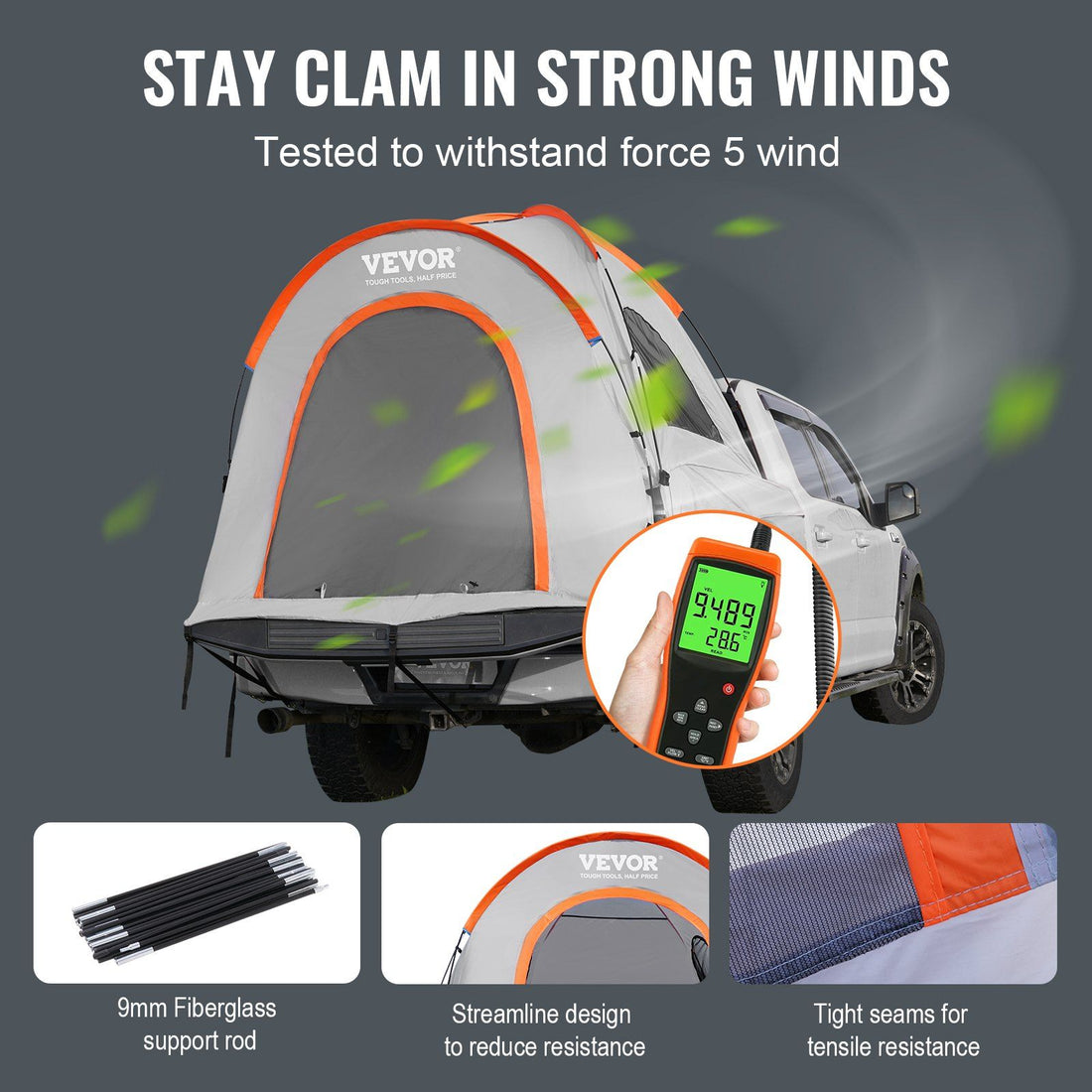 Double-layer truck bed tent shown from the side