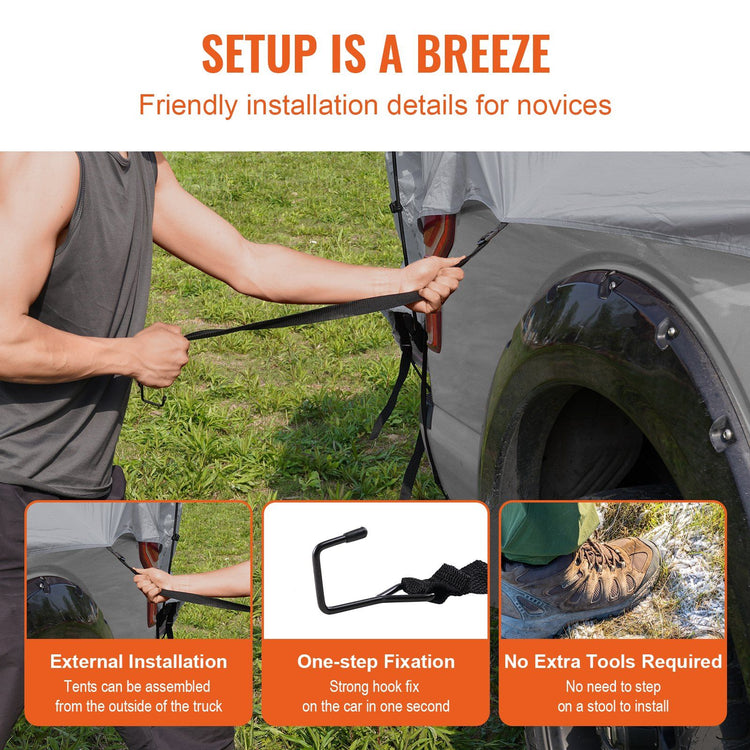 Truck bed tent packed configuration close-up