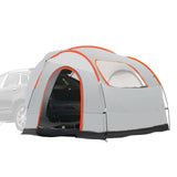 Truck camping tent 8x8 shown open with tailgate attachment point visible