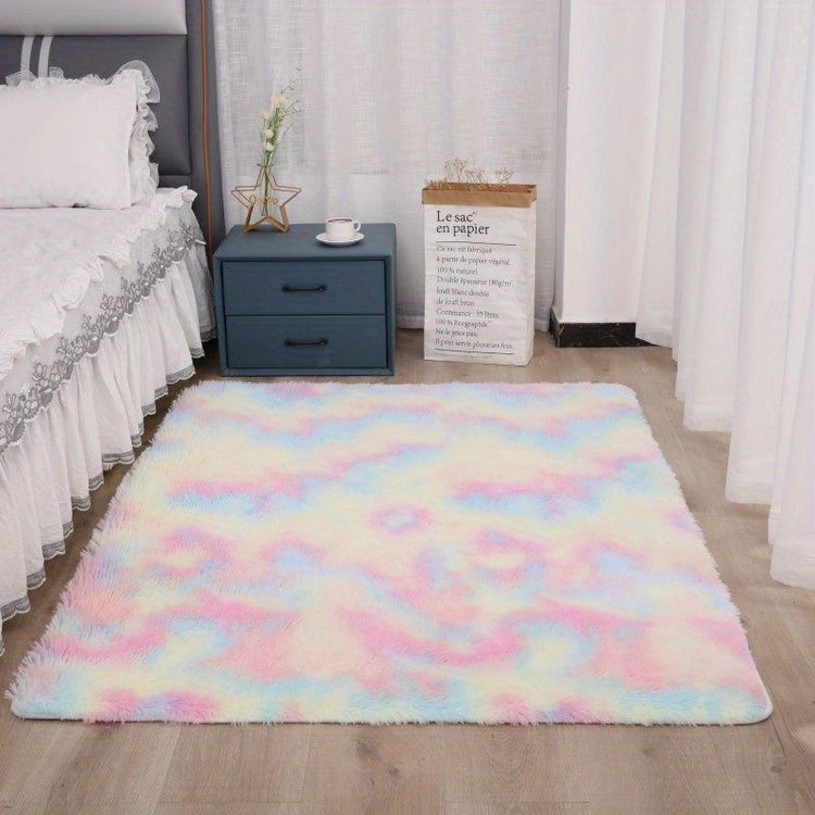 Ultra soft shaggy tie-dye area rug, full view