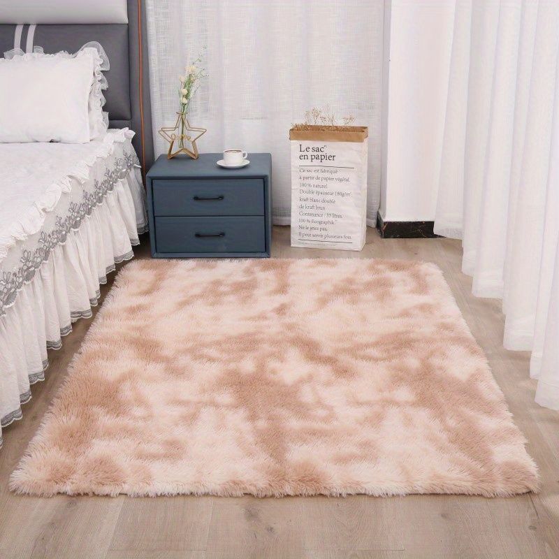 Shaggy area rug tie-dye colorway in living room