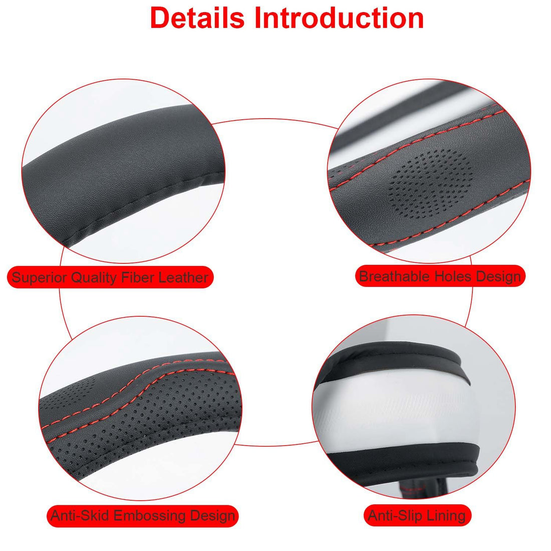 Universal Leather Steering Wheel Cover side angle detail