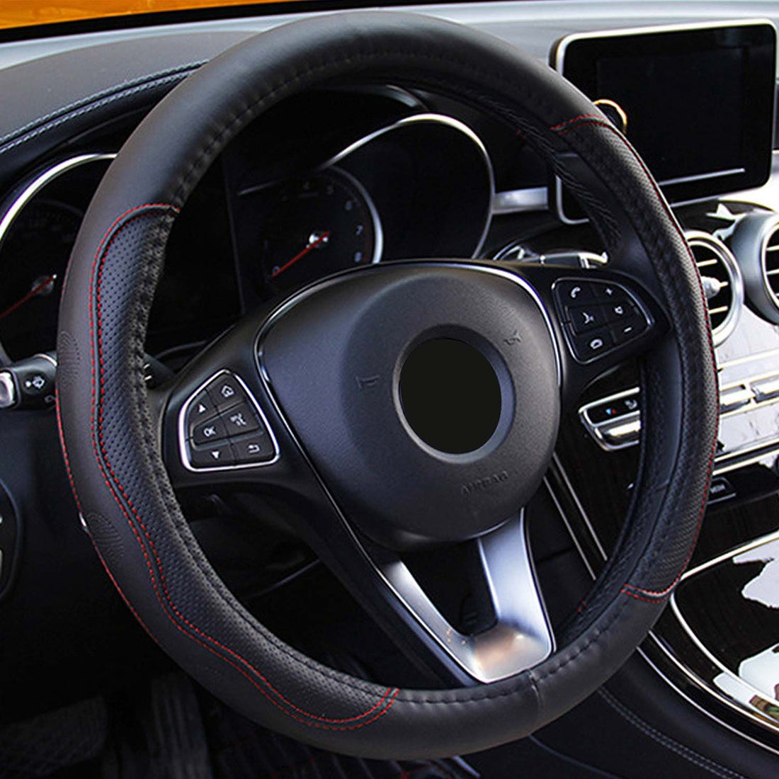 Universal Leather Steering Wheel Cover package contents photo