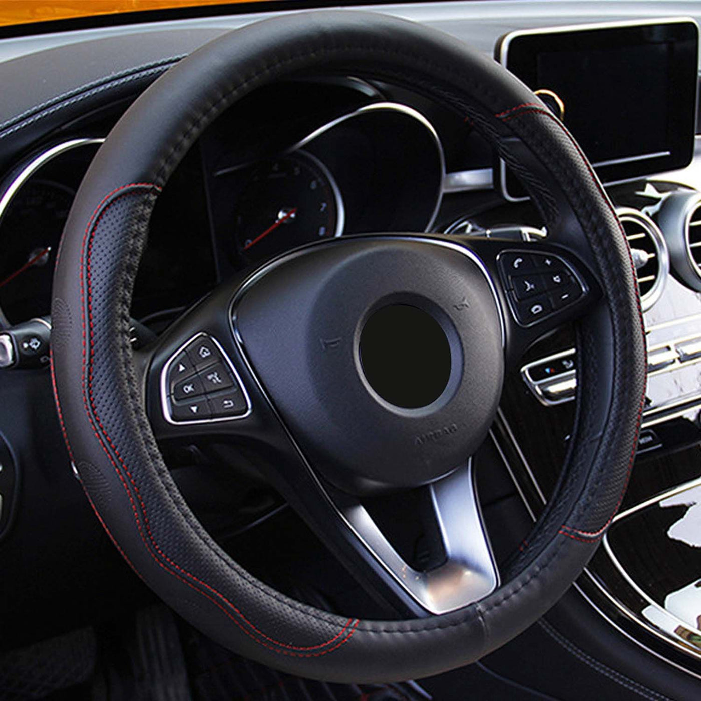 Universal Leather Steering Wheel Cover package contents photo
