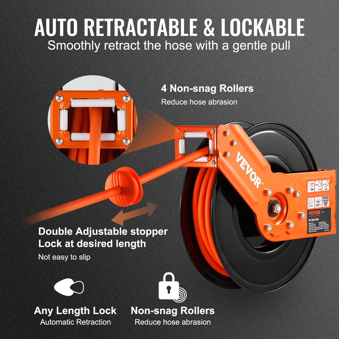 VEVOR 50FT Retractable Air Hose Reel close-up detail shot