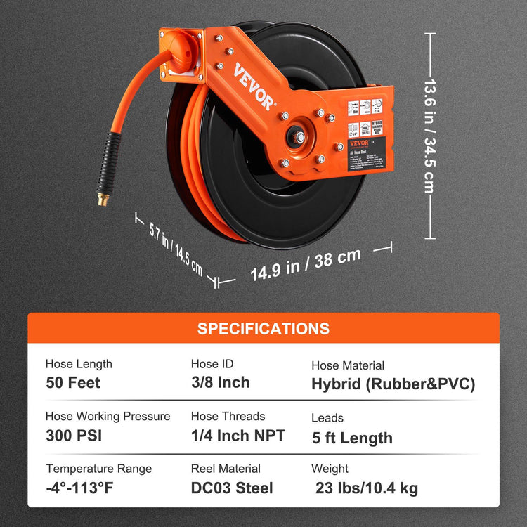 VEVOR 50FT Retractable Air Hose Reel package contents photo