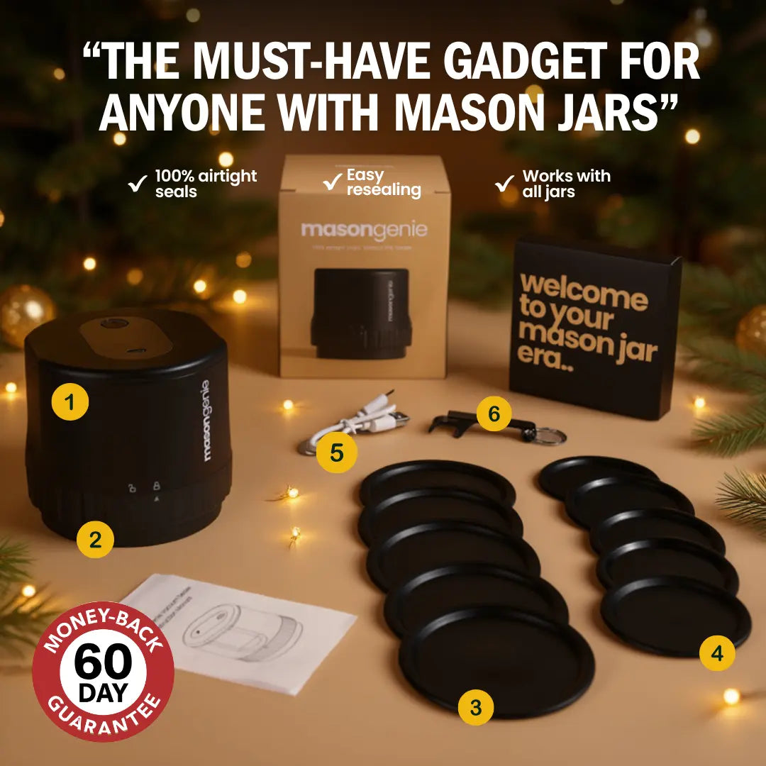 Vacuum sealer sealing a mason jar with dry goods