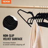 Slim velvet hangers lined up on a closet rod