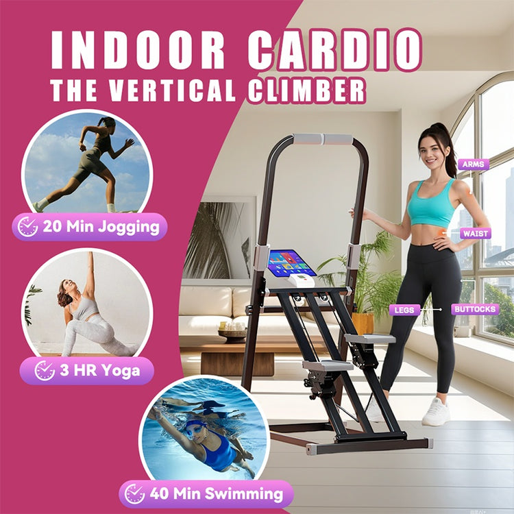 Vertical climber stair stepper machine in black for home gym
