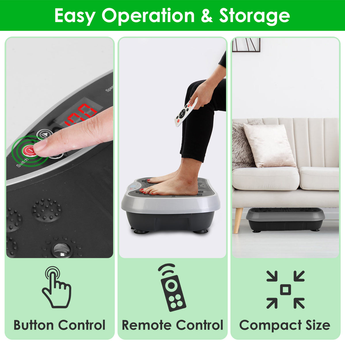 Vibration plate in use with resistance bands held overhead