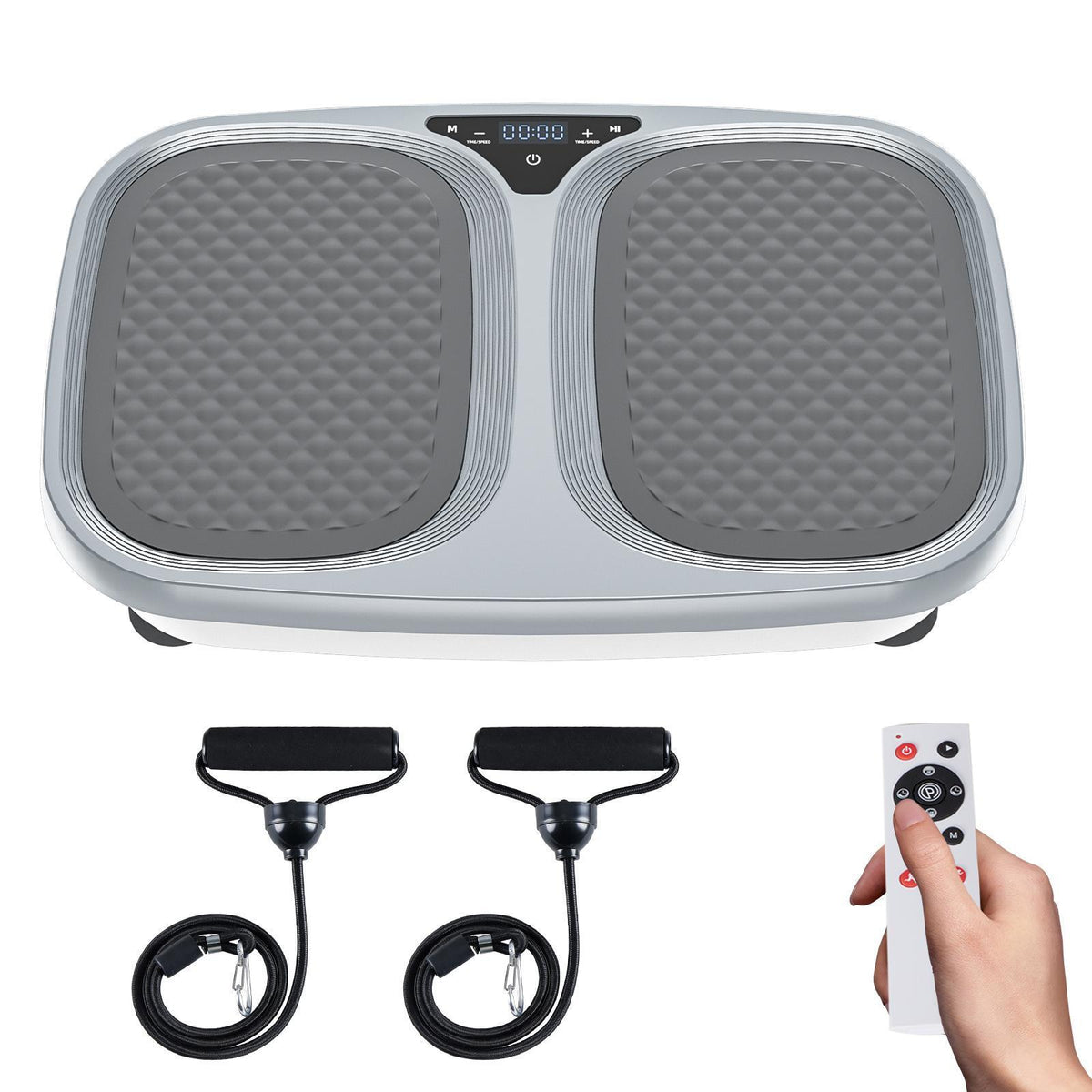 Vibration plate used for standing squat exercise