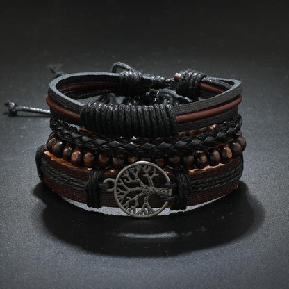 Layered leather bracelet set styled with casual outfit