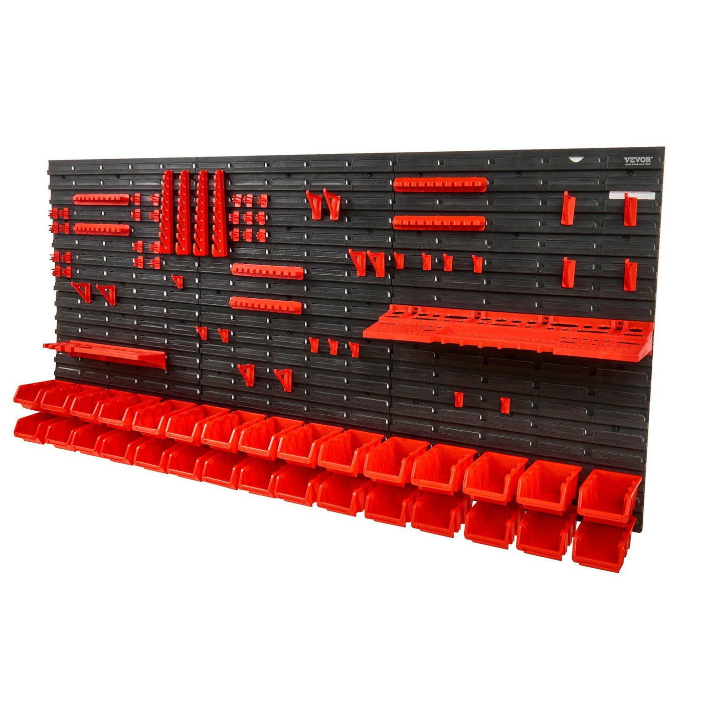 Wall-mounted 30-bin tool organizer with small parts bins