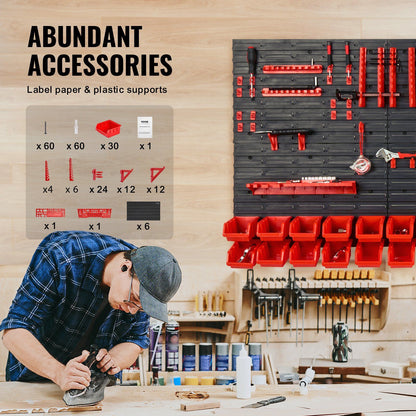 30-bin organizer panel with hooks for additional tools