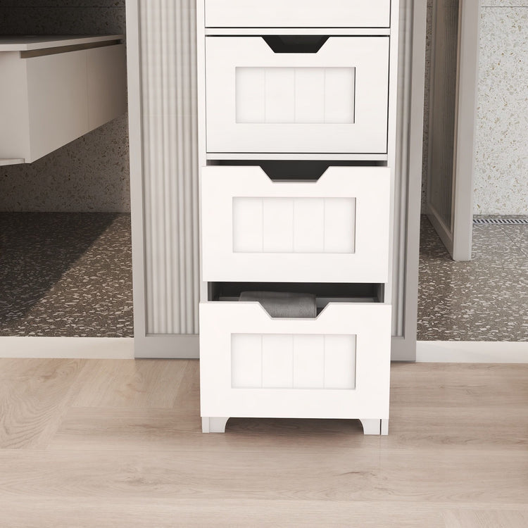 White Freestanding Storage Cabinet Drawers detail close-up