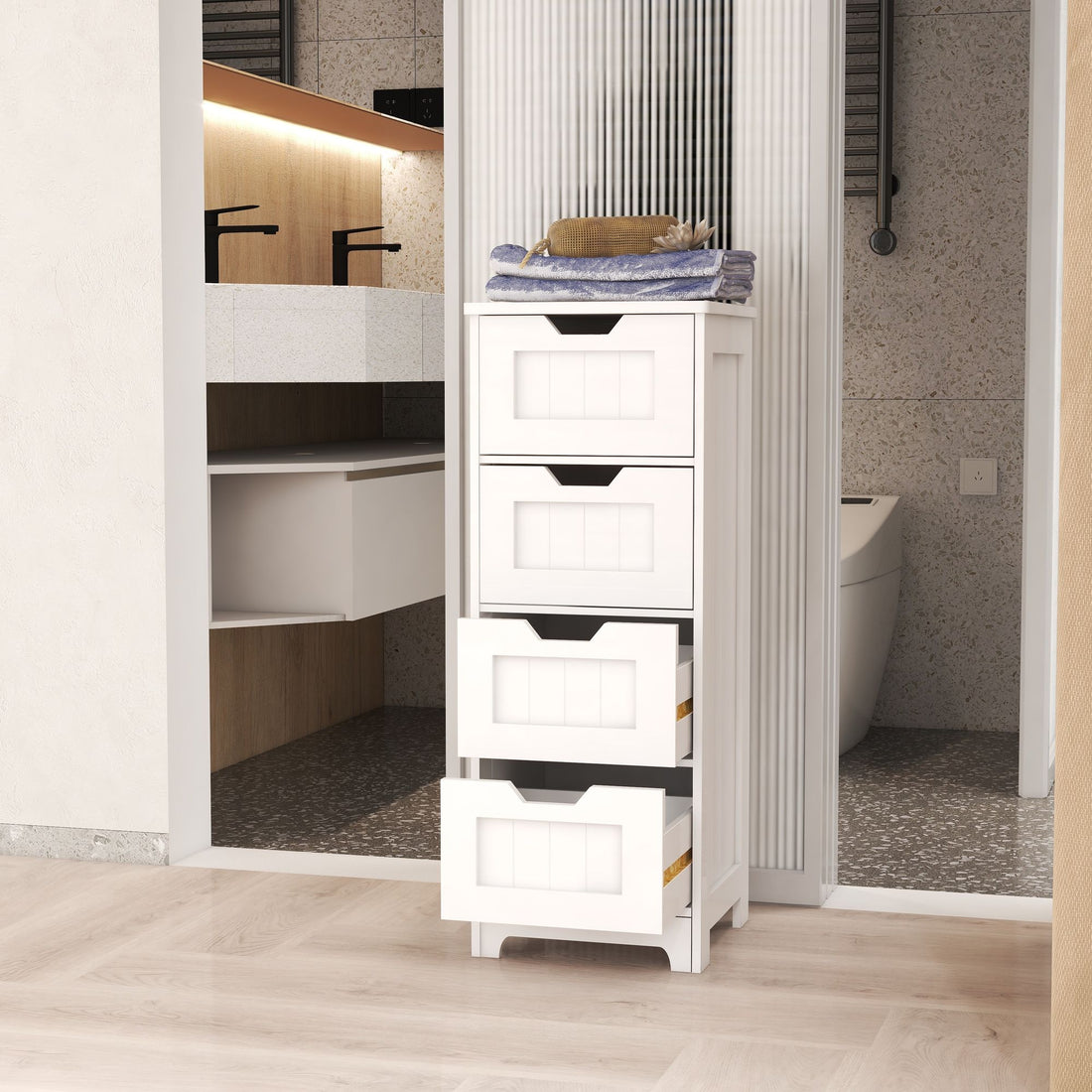 White Freestanding Storage Cabinet Drawers side angle