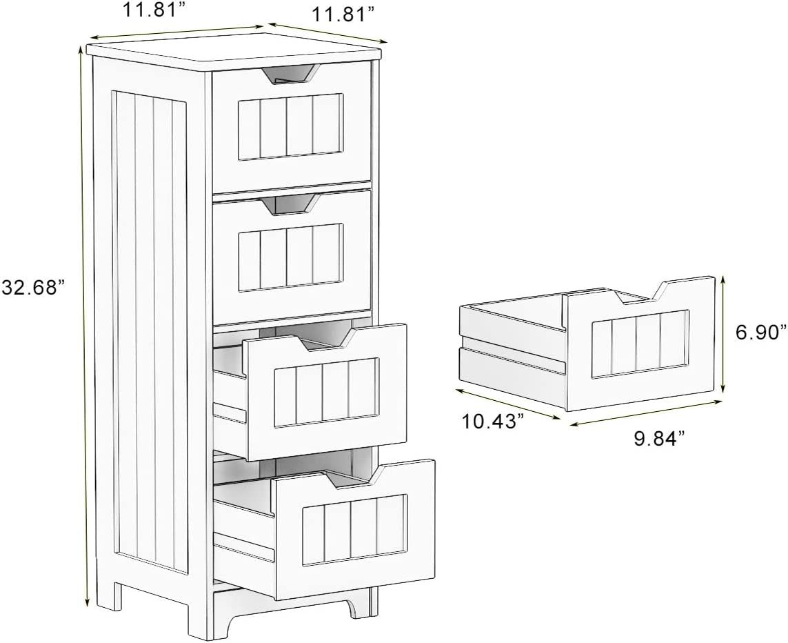 White Freestanding Storage Cabinet Drawers feature detail
