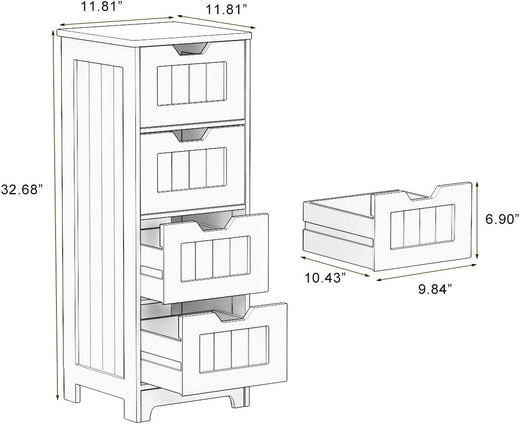 White Freestanding Storage Cabinet Drawers feature detail