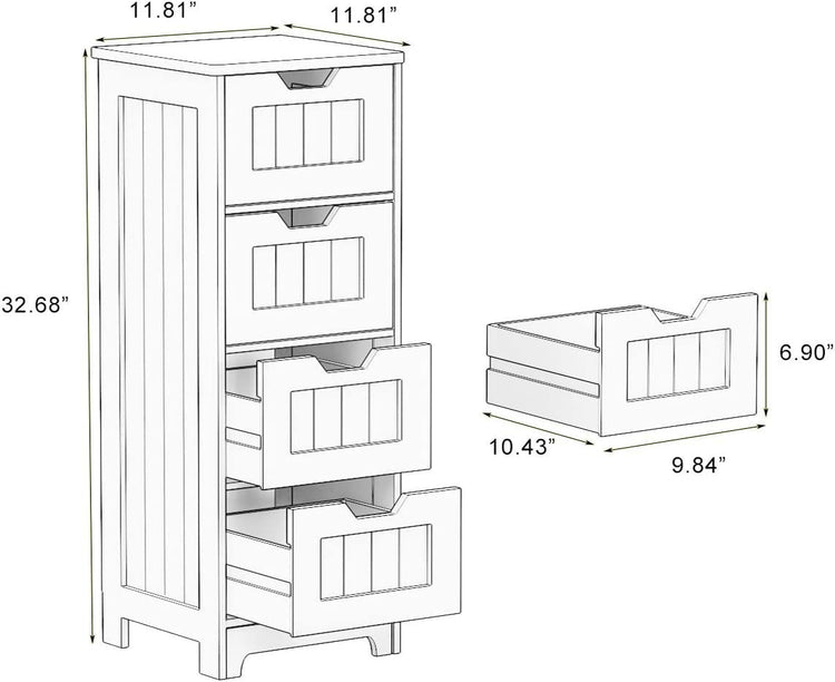 White Freestanding Storage Cabinet Drawers feature detail