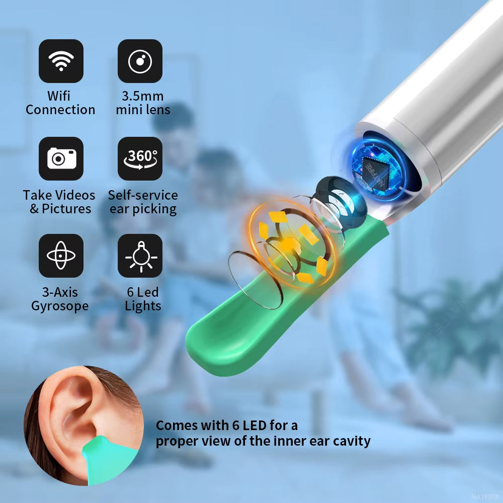 Ear cleaner camera otoscope with USB-C charging port