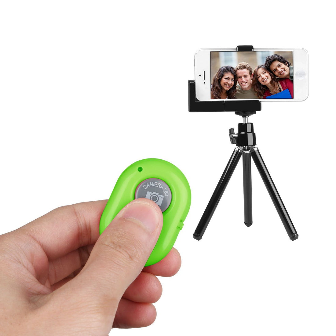Wireless shutter remote, paired with phone for selfies