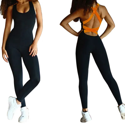 Yoga jumpsuit blue color worn for stretching