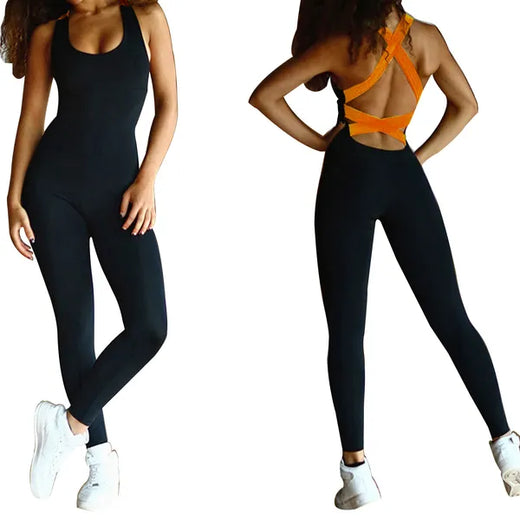 Yoga jumpsuit blue color worn for stretching