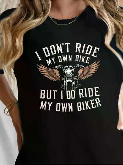 Women's biker wings graphic T-shirt main product view in black