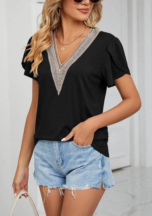Women's Floral V-Neck Casual Top side detail