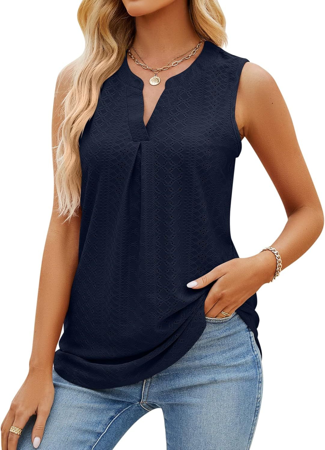 Eyelet summer top styled with trousers for office
