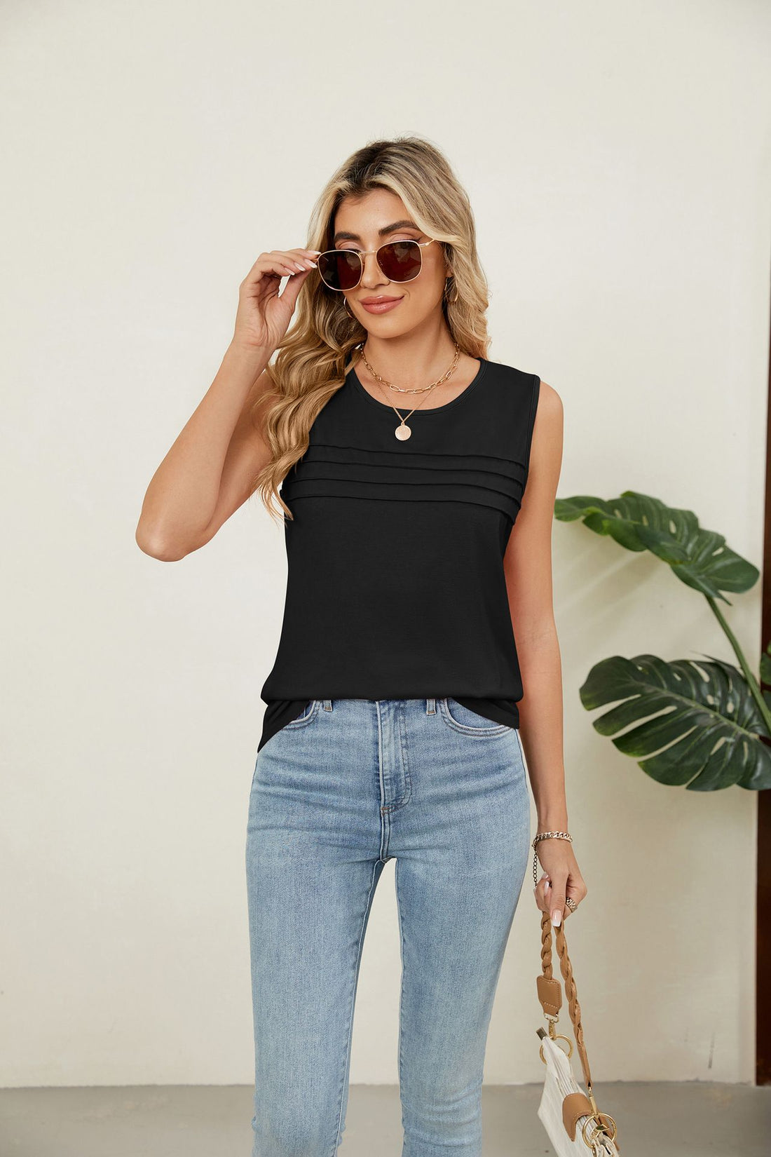 Women's Solid Sleeveless Tank Top back view
